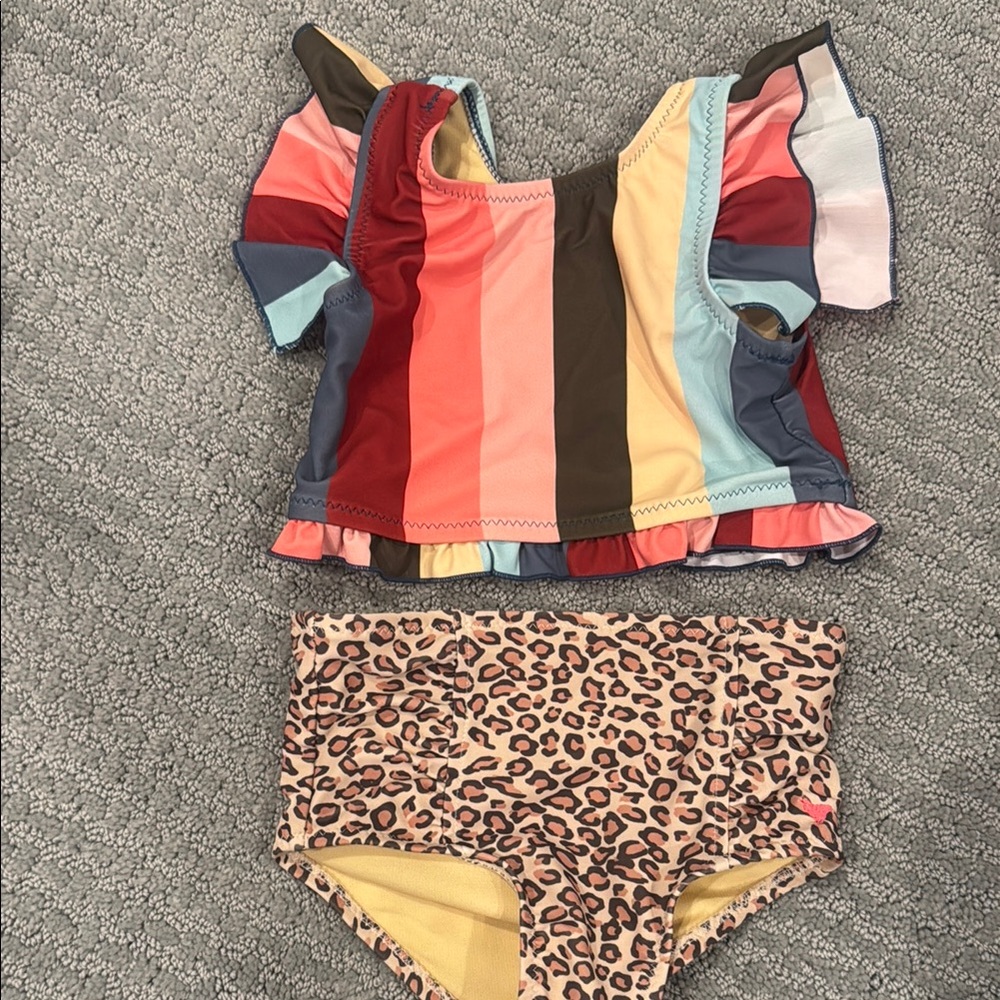 Pink Chicken Multicolor Striped Top and Leopard Print Bottom Set